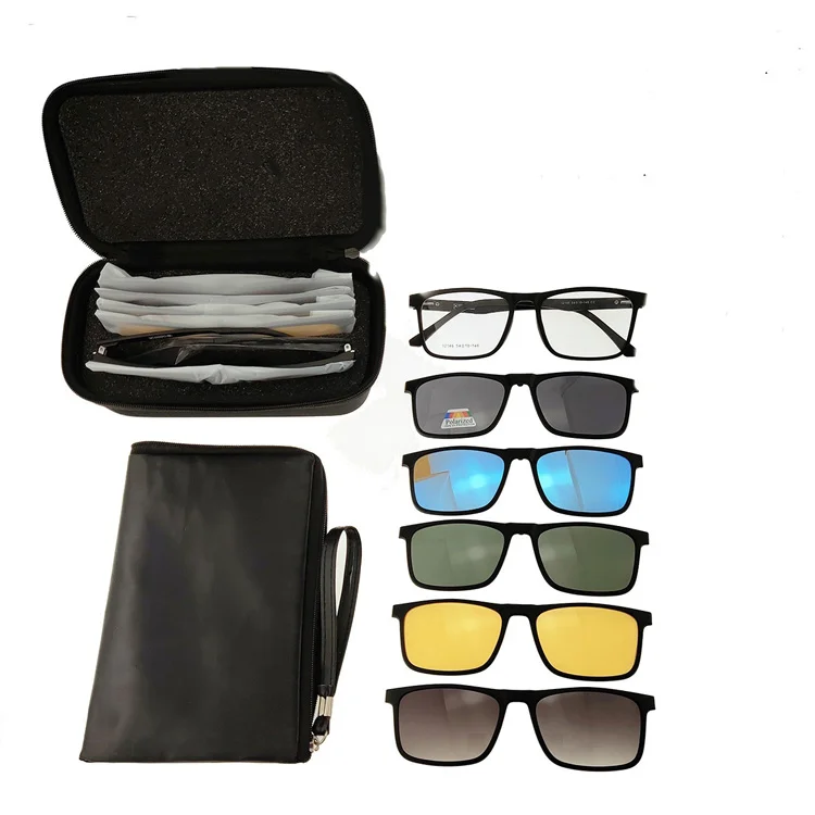 Retro Polarized Sunglasses Mirror Lens Magnetic Eyewear  5 In 1 Magnet Clip On Sunglasses