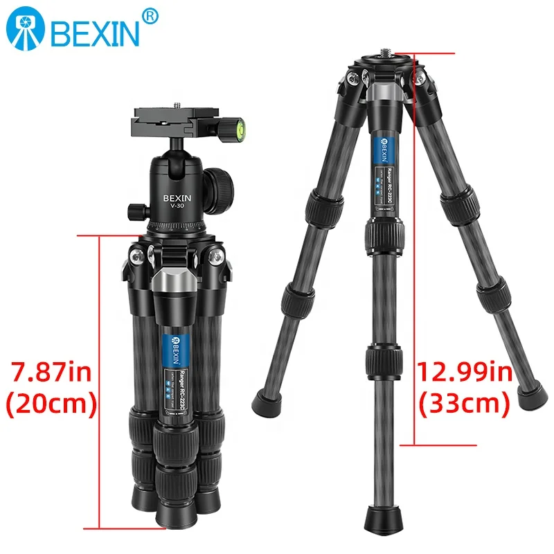 BEXIN Portable Adjustable Professional Desktop Mini Carbon Fiber Tripod Stand for Phone Digital SLR video Camera