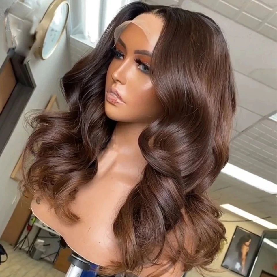 Body Wave Chocolate Brown Color Human Hair Wigs 13x3 Lace Front Wig Pre Plucked Remy Hair HD Transparent Lace Wigs 250 density