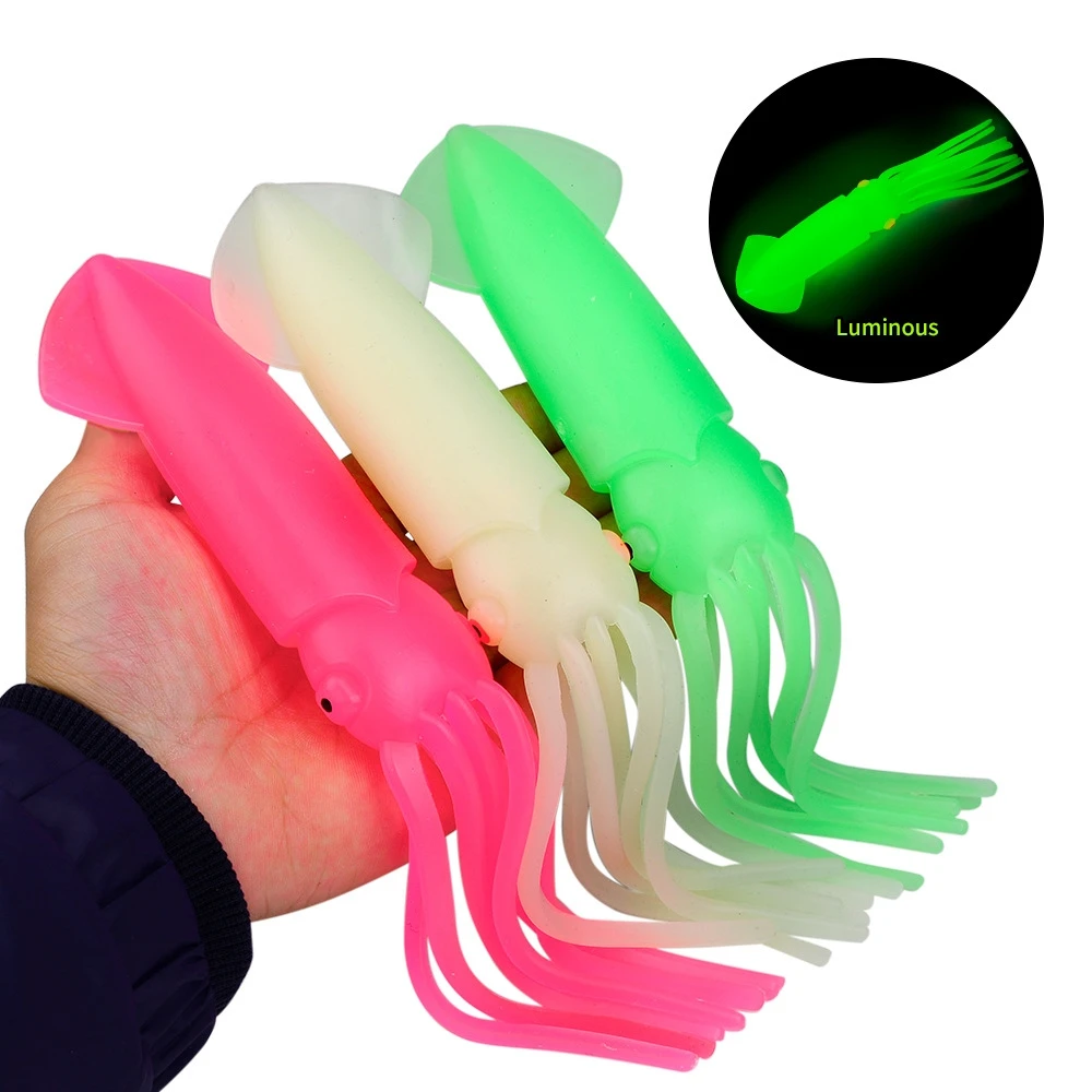 New 6.5cm 8cm 10cm 12cm 15cm 18cm 20cm 23cm Rubber Squid Skirts Octopus Soft Fishing Lures Luminous Artificial Plastic Tube Bait