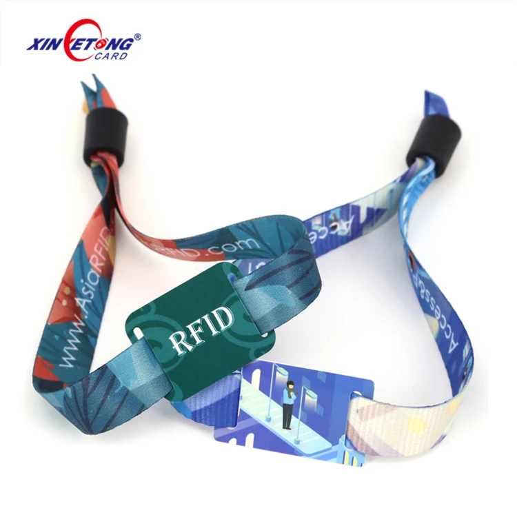 Ticket Rfid identification bracelet -13.56 mhz Chip Card Custom Woven Fabric,Thermal Transfer,Satin Soft Band RFID Wristband