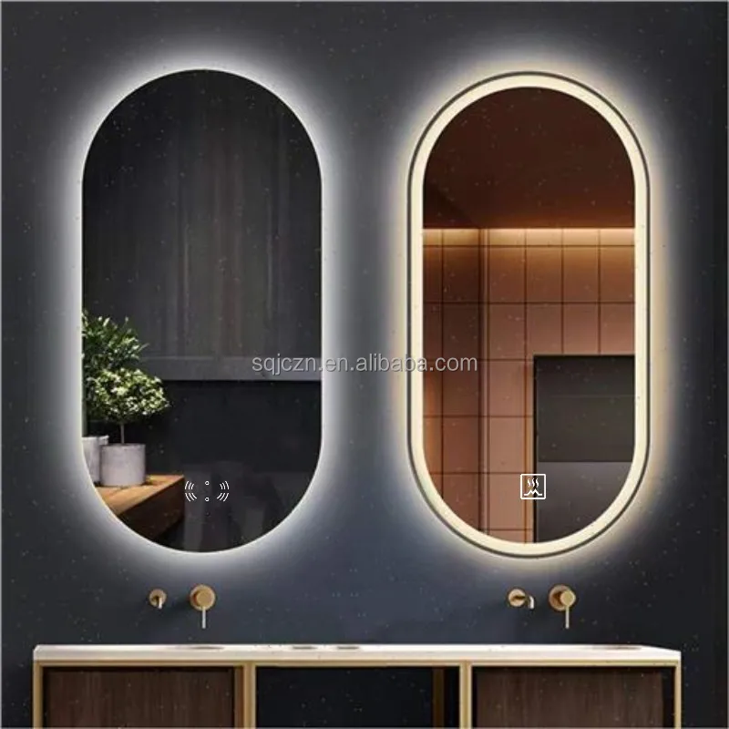 custom Oval Dimmable Anti-Fog Mirror with Lights IP44 Waterproof Shatterproof Bathroom Mirror With Clock Time