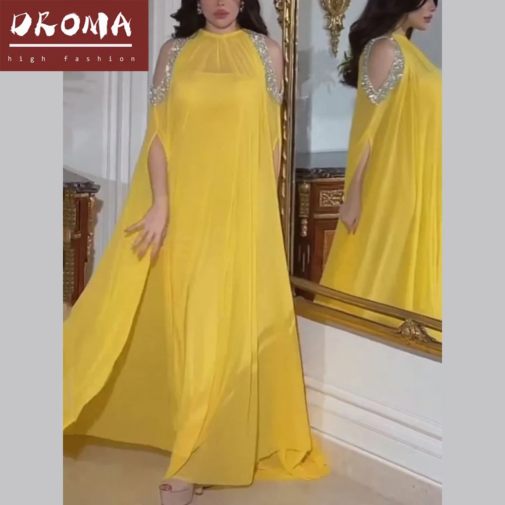 Droma wholesale women dress party fashion middle eastern temperament sexy cape chiffon ladies elegant evening dress