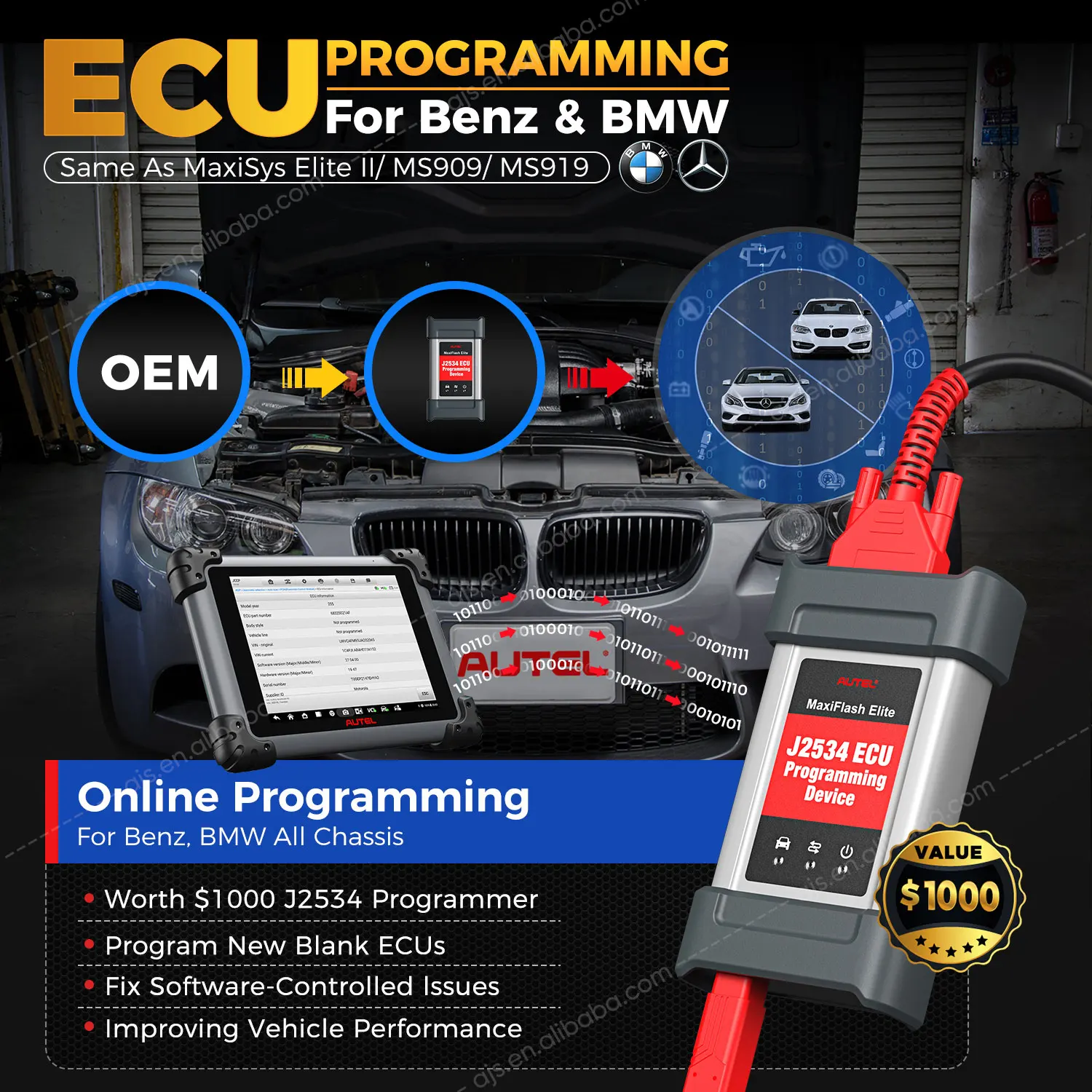 Autel MaxiSYS MS908S PRO II Vehicle Diagnostic Tool with MaxiFlash VCI/J2534 Professional ECU Programming OBD 2 Scanner Tools