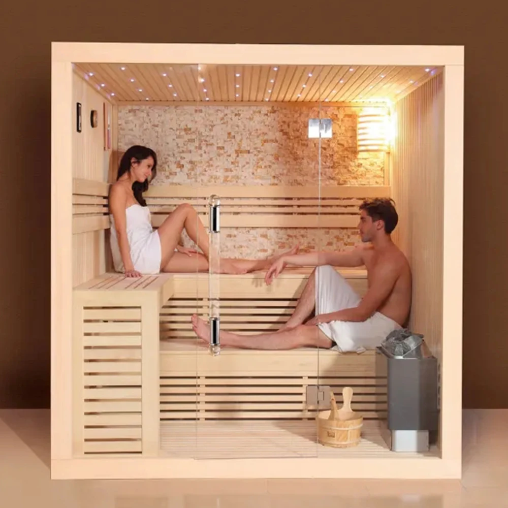 Finland home dry steam indoor sauna rooms with stove and stone personal 3 person corner traditional sauna room bathroom