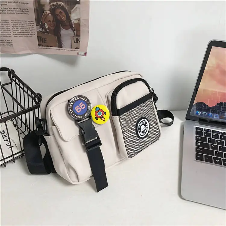 Unisex Custom Nylon Metal Zippers Locking Crossbody Bag Street Mini Simple Arm Bag Letter Decoration Concealment Purse Sling Bag