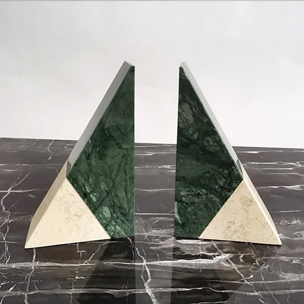 European marble Bookends Marble Home Decor Creative Arched green Stone Ornaments Natural Marble Crafts Stone triangles Bookends