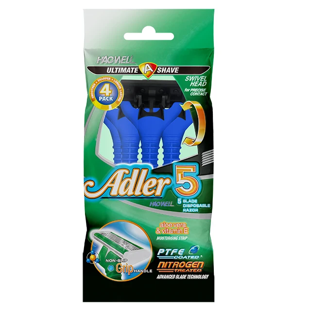 HW-B509DR Hot sale Haowell Stainless steel  Sharp 5 five Blade shaving razor with TPR Handle mens daily shaving OEM