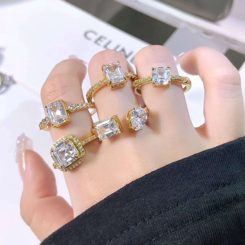 foxi Fashion Hot Selling AAA Zirconia Pave Rings Women Baguette Rings Women 18k Gold Plated Jewelry ring