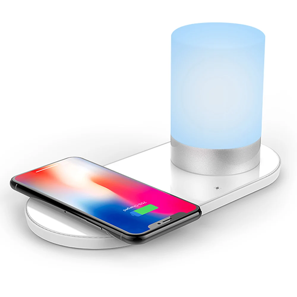 christmas indoor lights dimmable touch sensor LED table lamp with 7.5W fast wireless charger & USB output & RGB night light