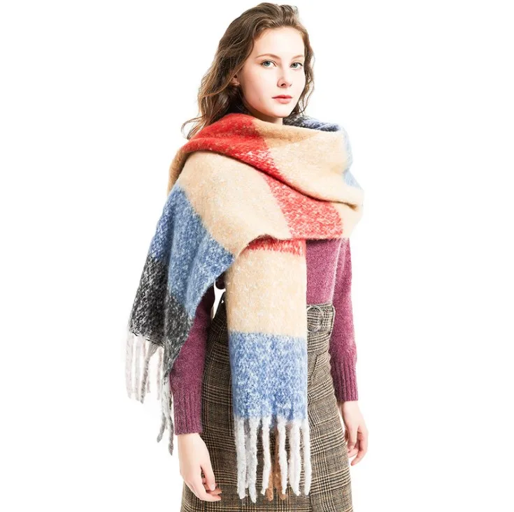 Wholesale Custom Thickened Thick Fringed Plaid Scarf For Autumn And Winter Womens Kasmire Shawl Casual Latest Tartan Shawls