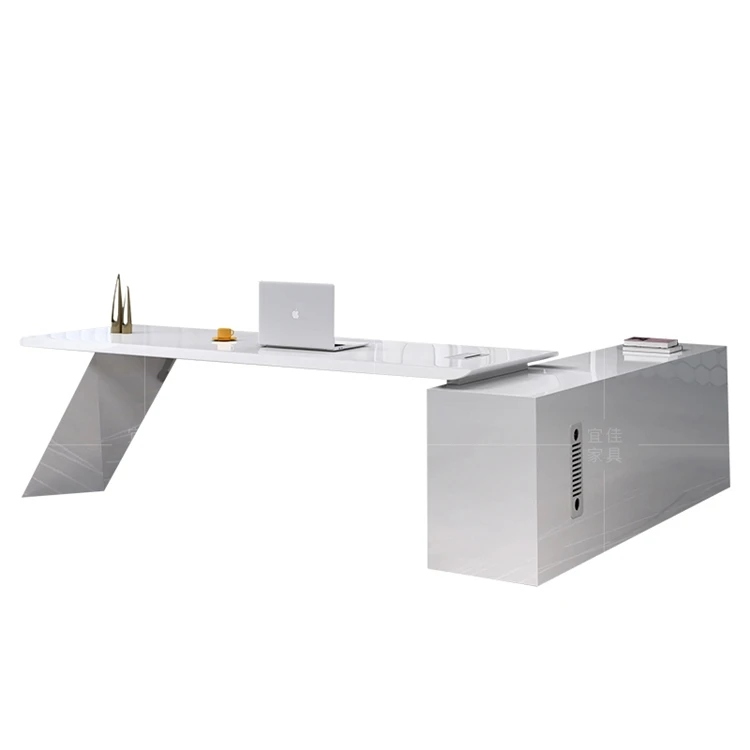High Glossy White Wooden L Shaped CEO Office Table Furniture Luxury Executive Manager Office Desk
