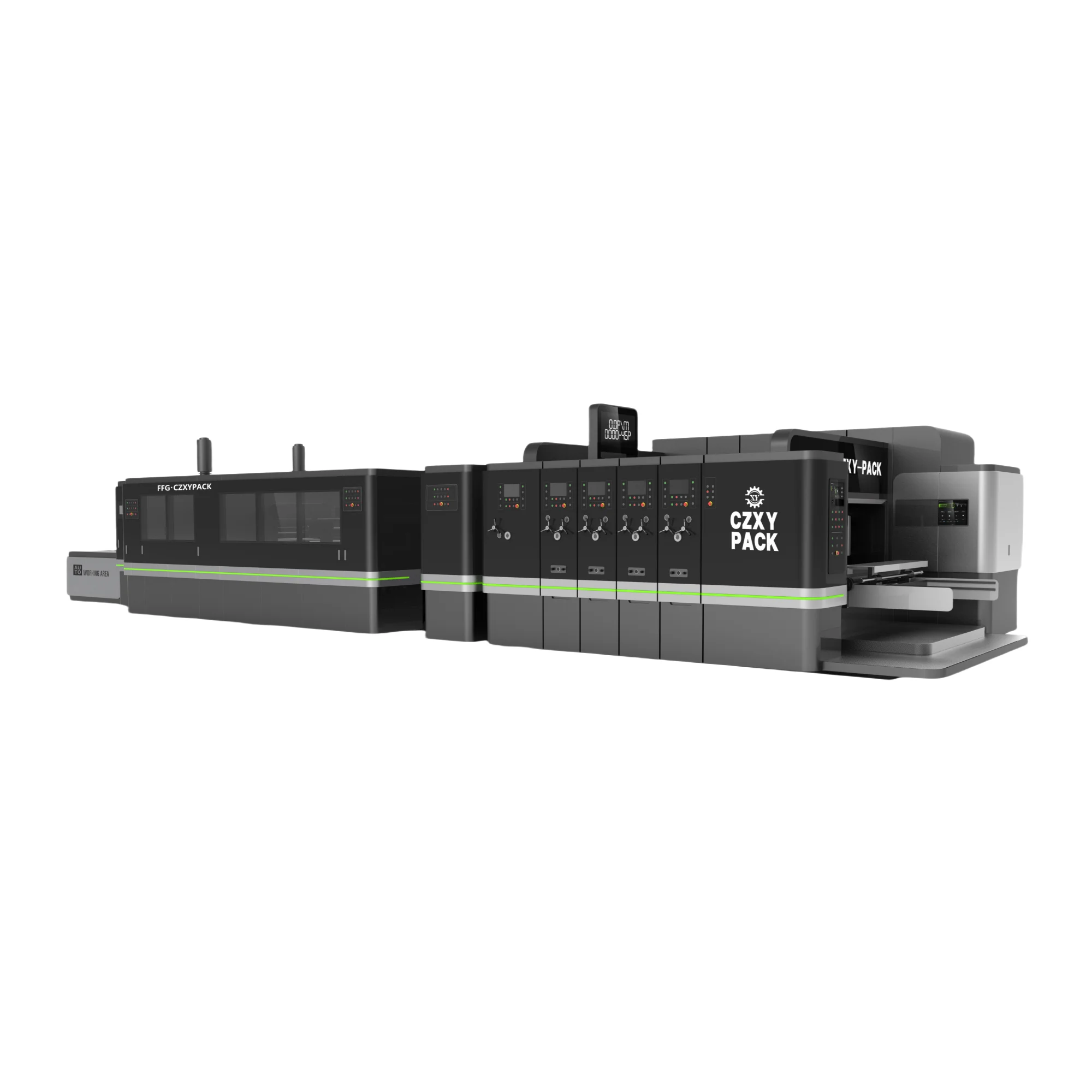 Vacuum Transfer High Definition Flexo Printing Slotting Die Cutting Folding Gluing Strapping Machine FFG