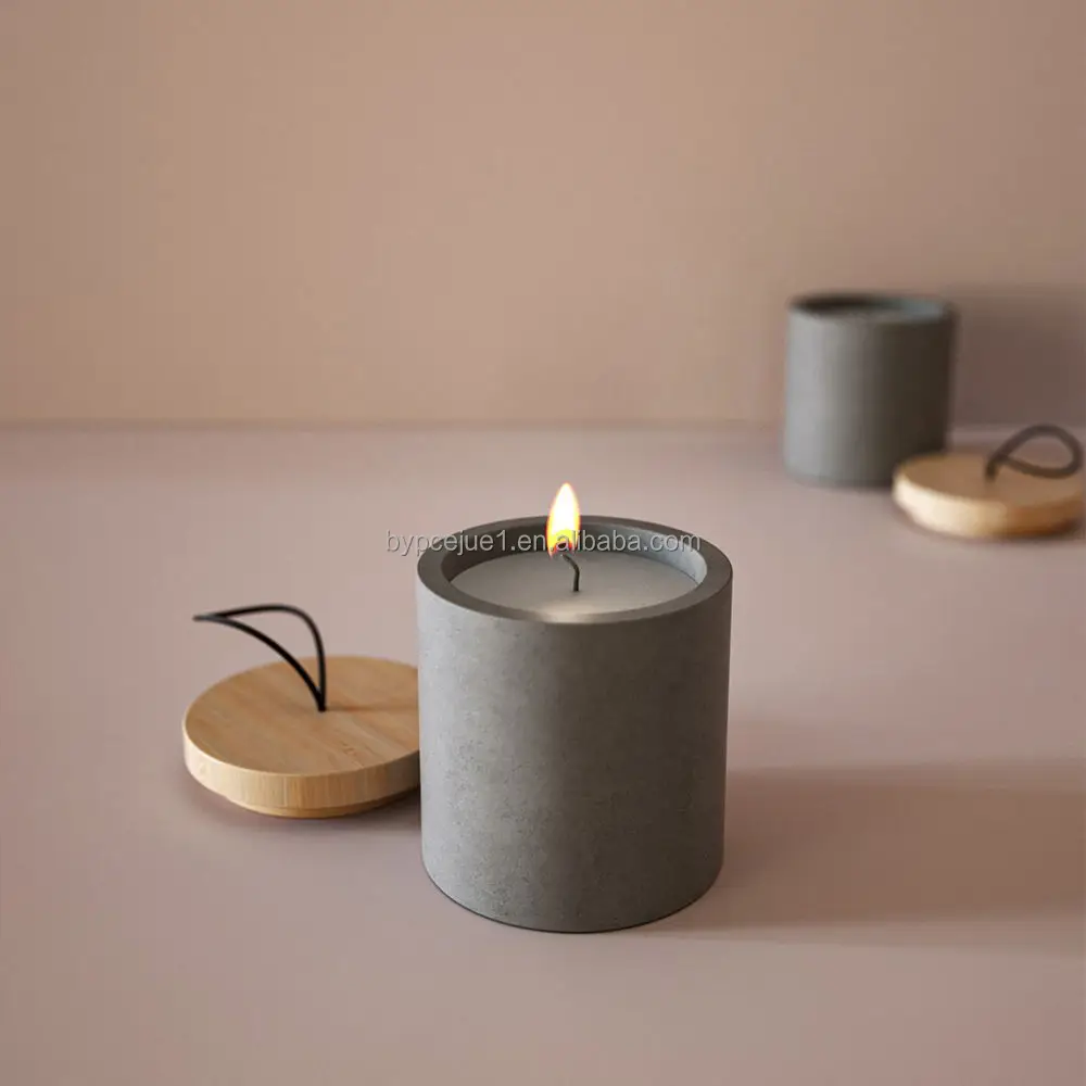 50oz Nordic Custom Cement Candle Vesel Candle Holder Luxury Empty Stone Concrete Large Square Candle Jars With Bamboo Lid