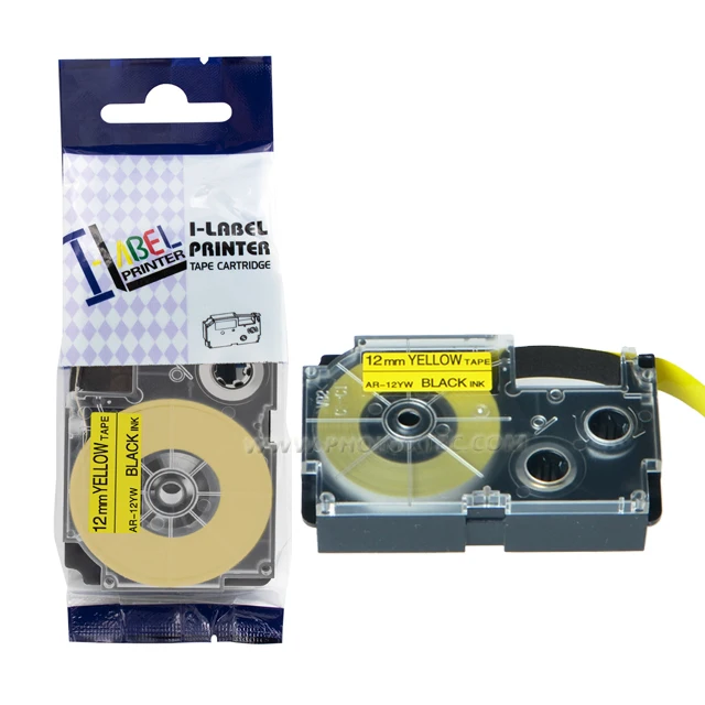 Compatible For Casio Label Tape 12mm Black on Yellow XR 12YW Label Cassette Cartridge XR-12YW For KL7000 EZ Label Printer