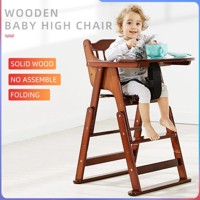 
Folding wooden baby high chair adjustable baby eating chair feeding restaurant children chair 