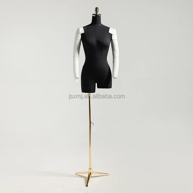 Dressmaker clothing display female fabric foam tailor mannequin with metal wheel base