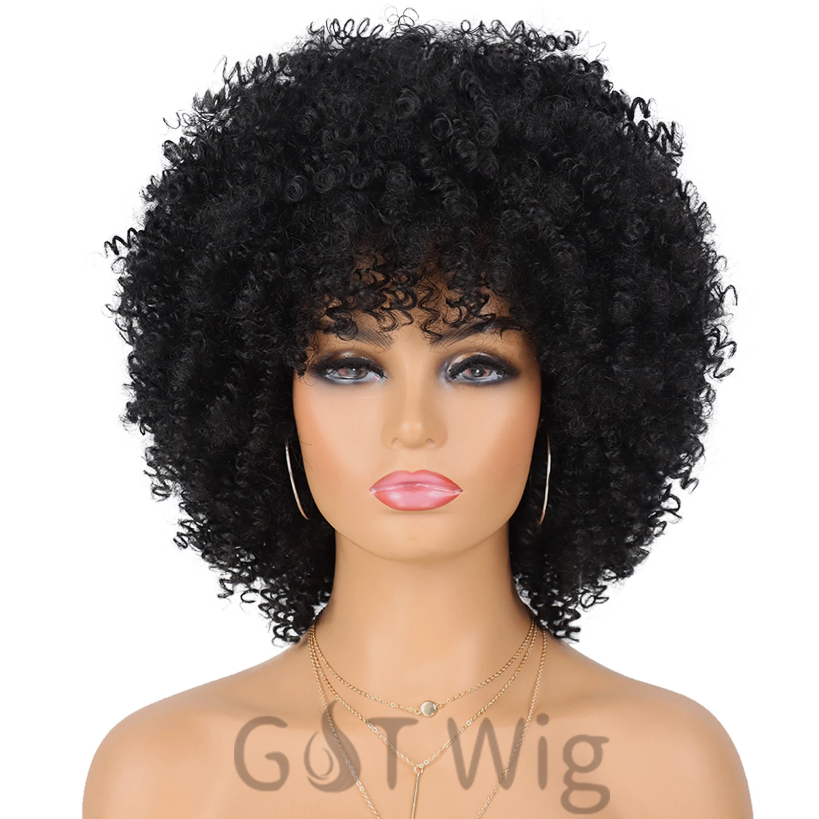 G&T Wig Wholesale Short  Curly  with Bangs for Black Women 8 inch Afro Kinky Curly Wig Synthetic Hair Wigs for Daily Party Use