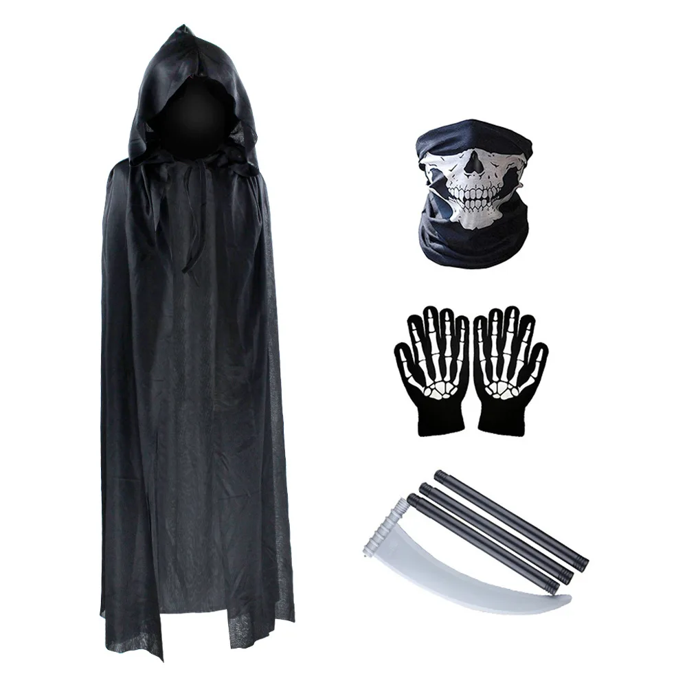 Scary Halloween Costumes for Men Black Cloak Devil With Hat Party Witch Cloak Set