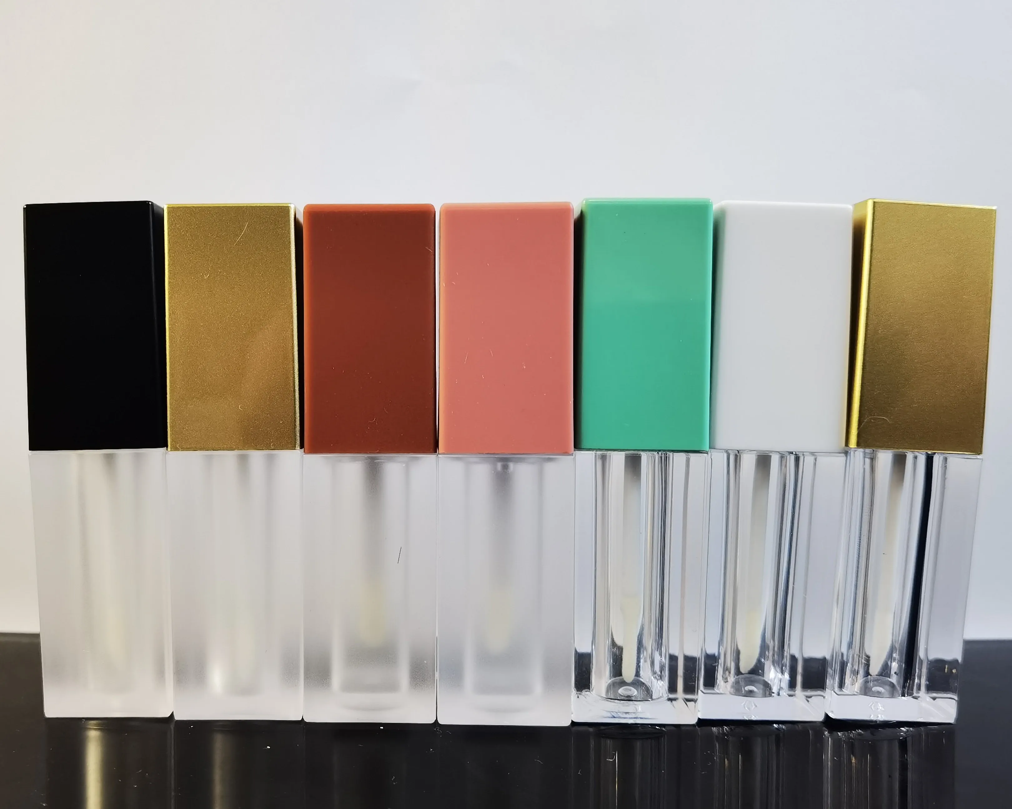 
6ml custom logo gold white green black brown empty square frost lip gloss tube Container lip glaze tube 