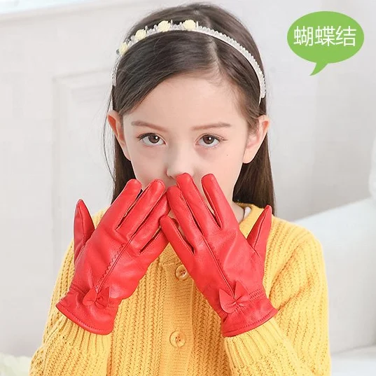 ZF1022 Winter Warm Kids Sheepskin Leather Driving Horse Riding Children Gloves