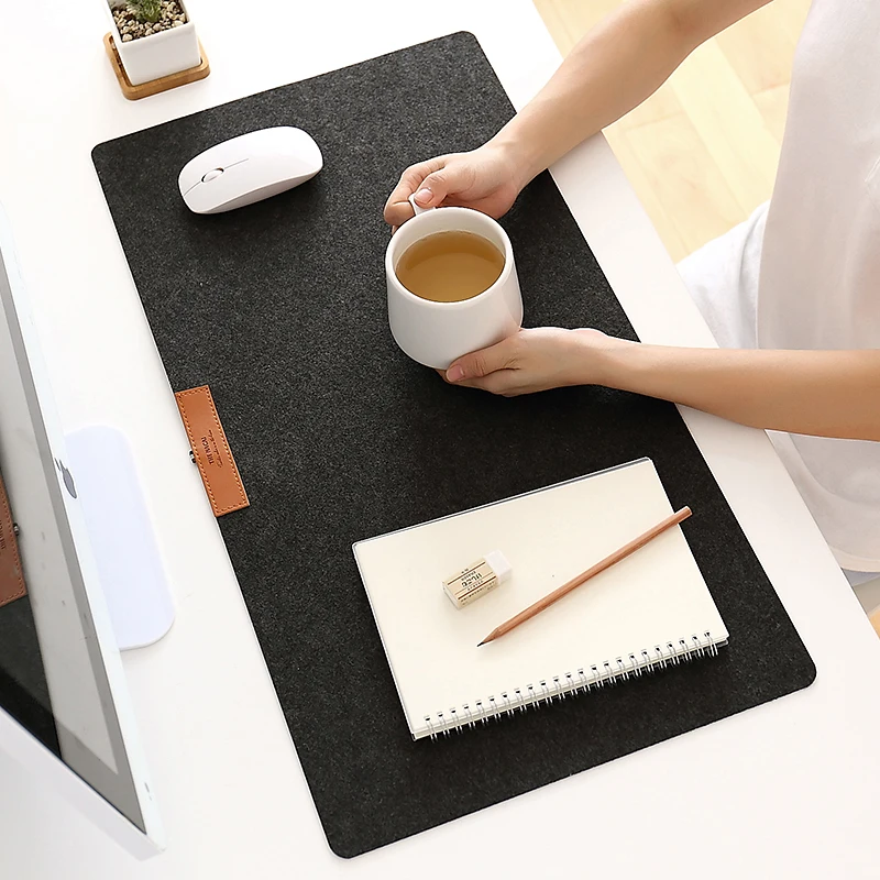 Custom Size Mouse Pad Anti-slip Office Felt Desk Mat With Leather For Computer
