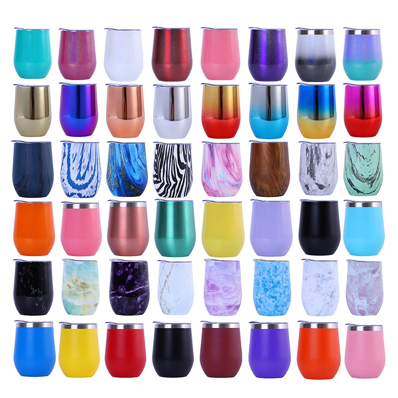 Customized Egg Shaped Double Wall Glasses Stainless Steel Insulated Tumbler Cups Coffee Powder Coating 12oz Wine Cup Tumbler