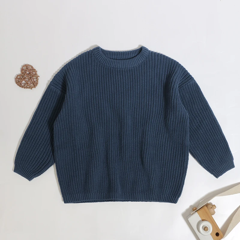 2024 New Products Cotton Kids Boy Girl Spring Autumn Winter Soft Solid Color Long Sleeve Crew Neck Baby Sweater