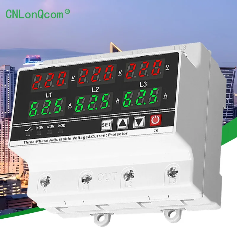 63A 3 Phase 100A Single Din Rail Automatic Adjustable Over And Under Voltage Protective Relay with LED Display