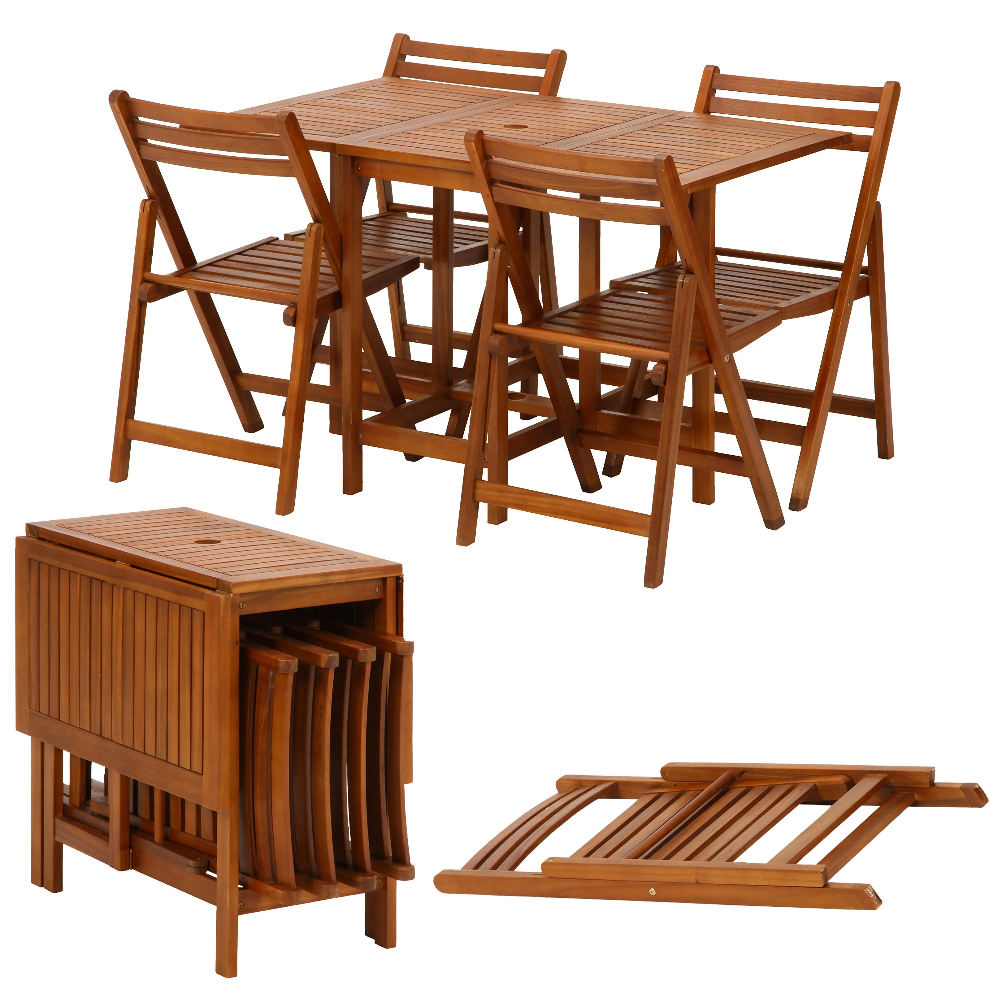 Garden Wood Folding Furniture Table and Chair Set Portable Waterproof Bamboo Wood Foldable Dining Table with Chair Sets Outdoor