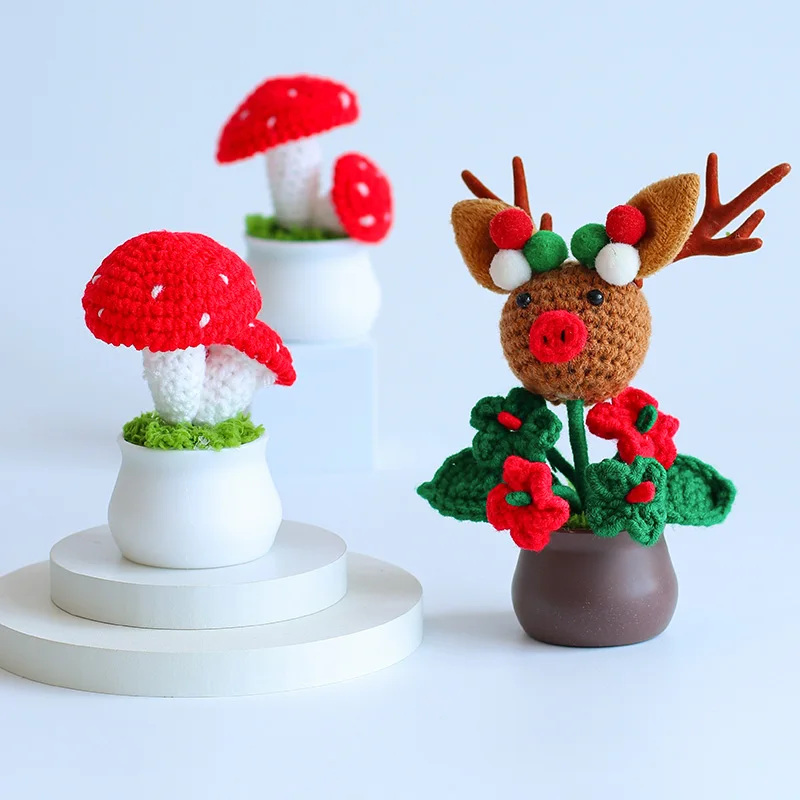 New Cotton Hand Crocheted Plants With Flower Pot Artificial Style Handmade Crochet Flower Pot