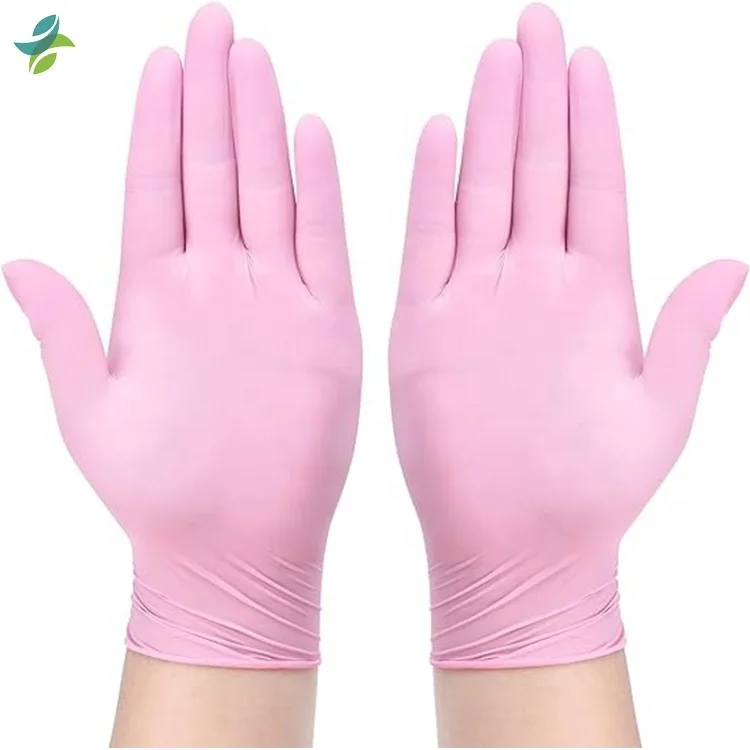 GMC Stock High-quality Pink Food Safety Grade Beauty Salon Protective Disposable Nitrile  Gloves Powder Free