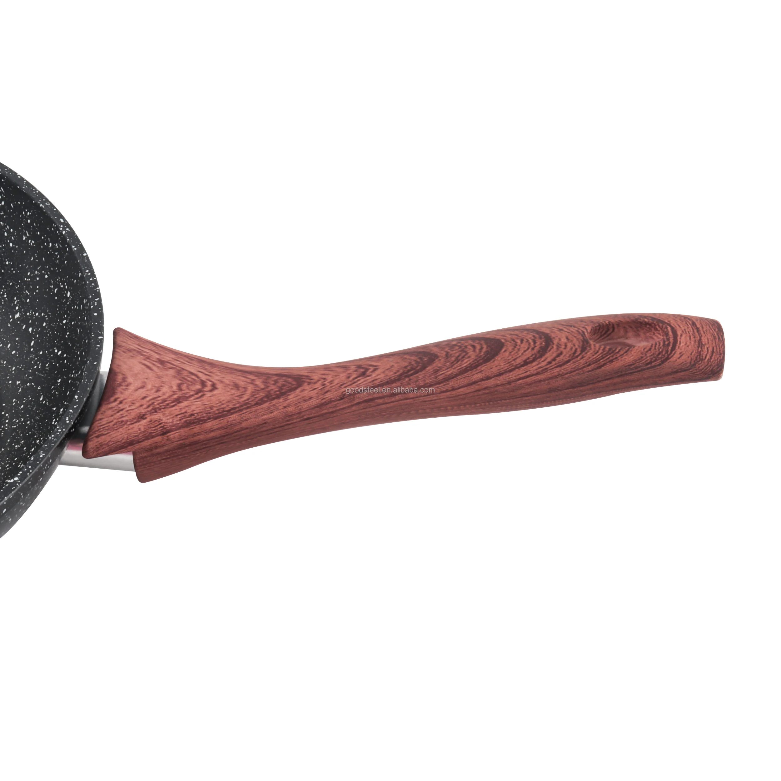 20cm Forged Aluminum Fry Pan with Marble Non-Stick Coating Pans Wooden style handle on non stick fry pan