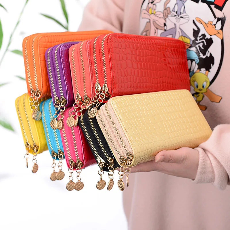 Luxury fashionable designer new travel small long money custom logo pu crocodile pattern ladies card holder women leather wallet
