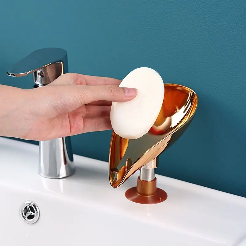 Soap Dish Holder Self Draining Leaf Shape ABS Bar Soap Saver with Suction Cup for Shower Bathroom Tub Kitchen