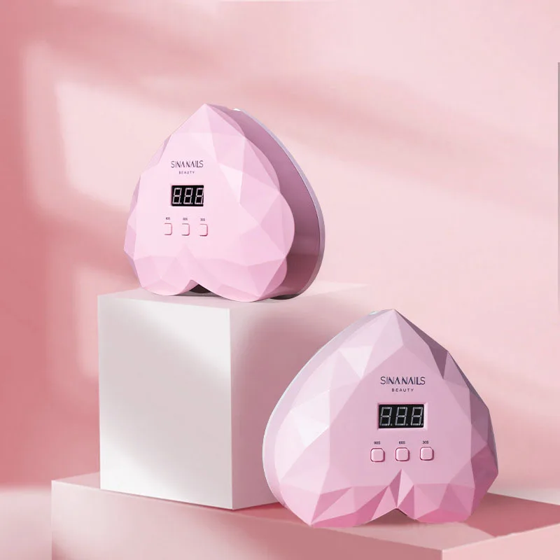 Ультрафиолетовая светодиодная беспроводная перезаряжаемая розовая лампа для ногтей с двойным умным датчиком в форме сердца 24 Вт/48