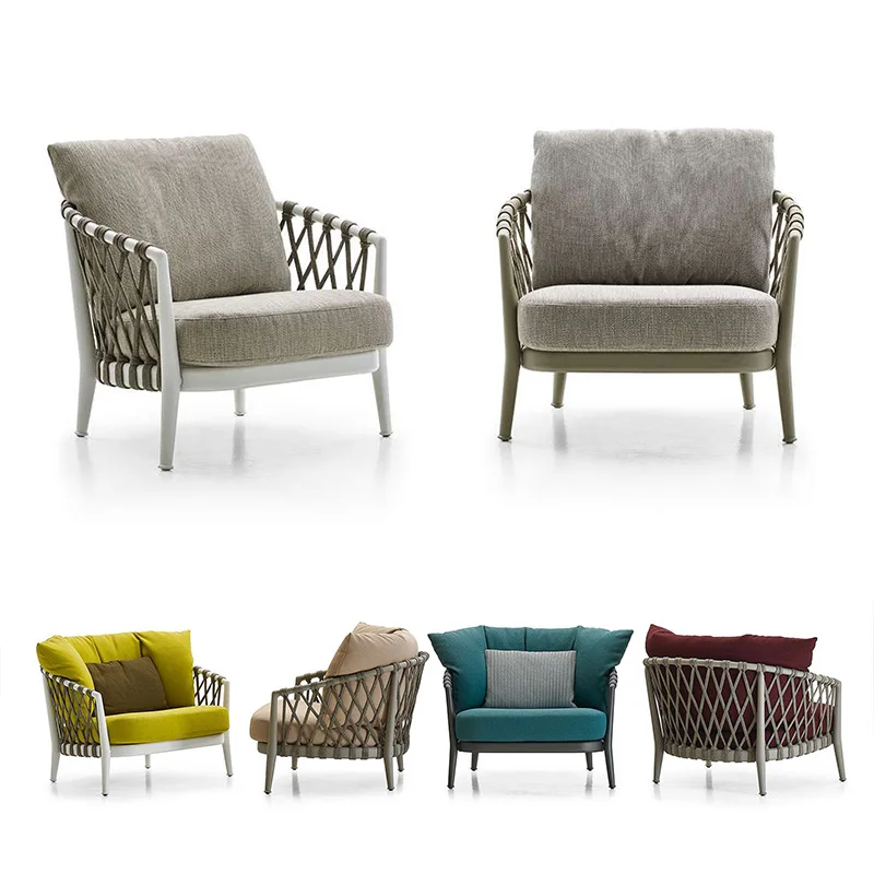 Плетеная веревка алюминиевая уличная мебель для сада нижняя современная наборы диванов с металлической рамой