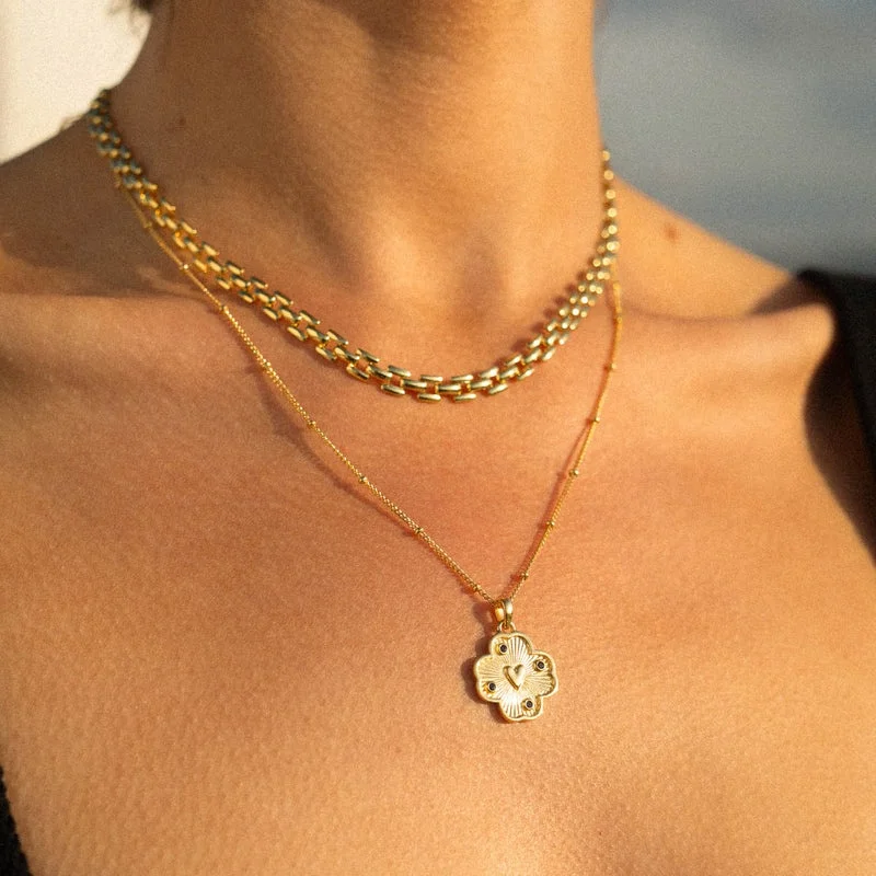 925 Sterling Silver 14K Gold Plated Fashion Fine Jewelry Vermeil Medallion Heart Four Leaf Clover Charm Pendant Necklace Women