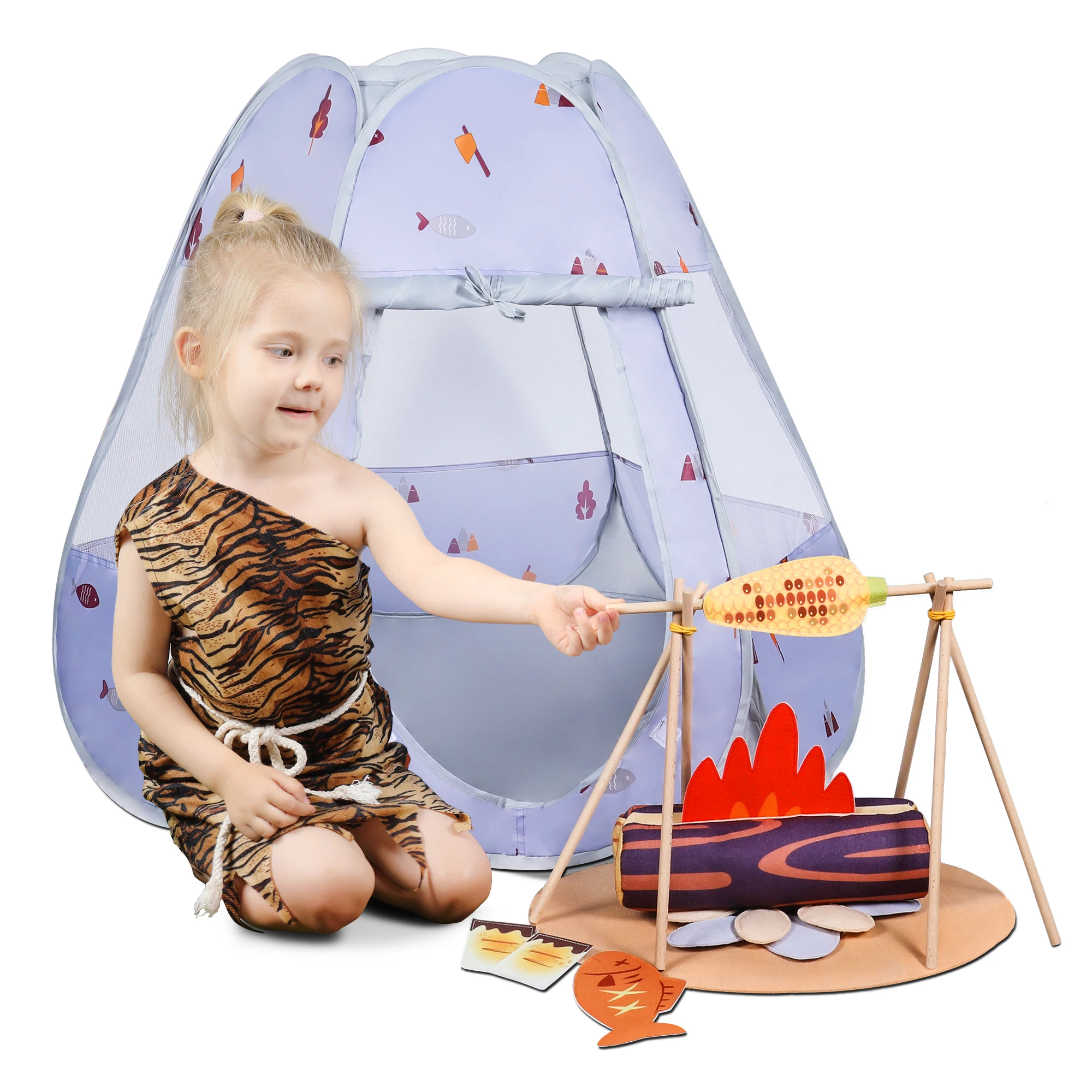Tumama Kids Camping Set Toys Baby Tent Pretend Play Games Kit Picnic Grilled Corn Barbecue Camping Toy Set