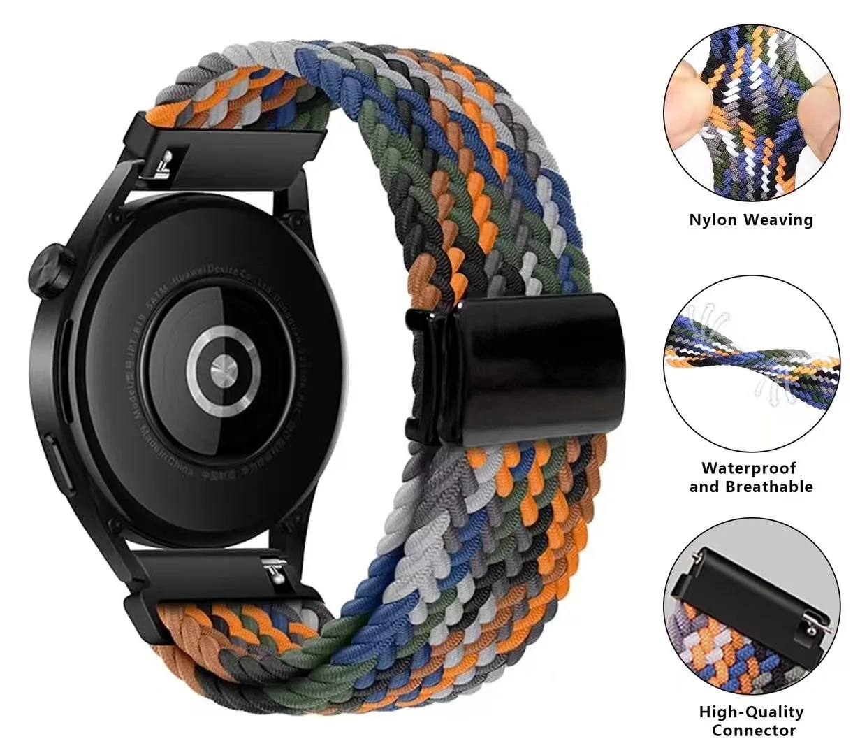 Leyi new design Nylon loop magsafe Watch band universal 20 22mm wrist Bracelet For samsung huawei GT3 series watch strap