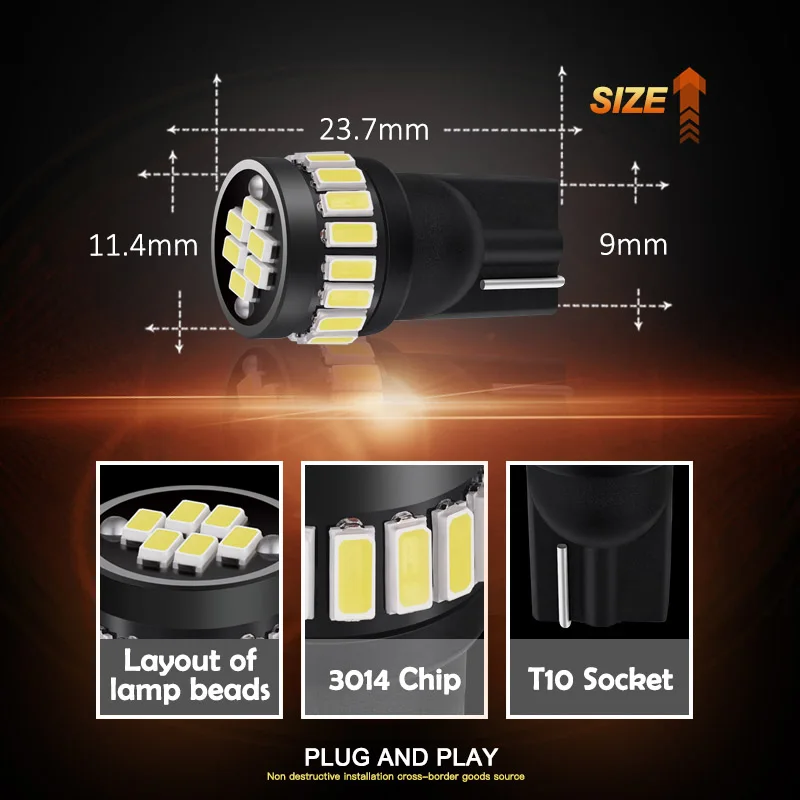 JIACHI Factory W5W T10 Led Light Bulb 192 168 For Auto Car LED 3014 24smd Super Bright License Plate Lamp 12-24V White Red 10PCS