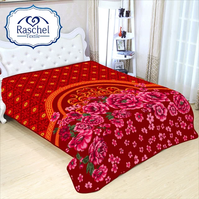 Flower Design Carved Rose Promotional Raschel Blanket For Middle East Market