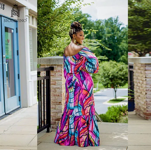 
2020 tropical print suit women plus size maxi dresses women long 