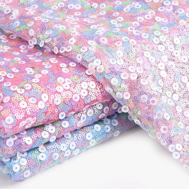 Wholesale Colorful Sequin Fabric Double Layer 3mm+9mm Mesh Mix Sequin Fabric