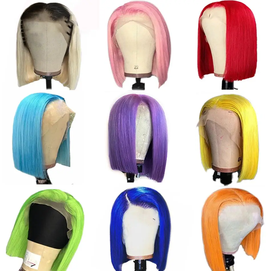 Cheap Blue Colored Short Bob Wigs Human Hair Lace Front Full Lace Human Hair Wigs transparent Brazilian Hair Hd Lace Frontal Wig