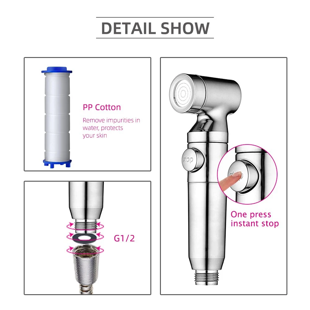 ZHUOAO wc muslim chrome plastic handheld bidet sink hose sprayer shattaf abs with PP Filter bracket for toilet 2023