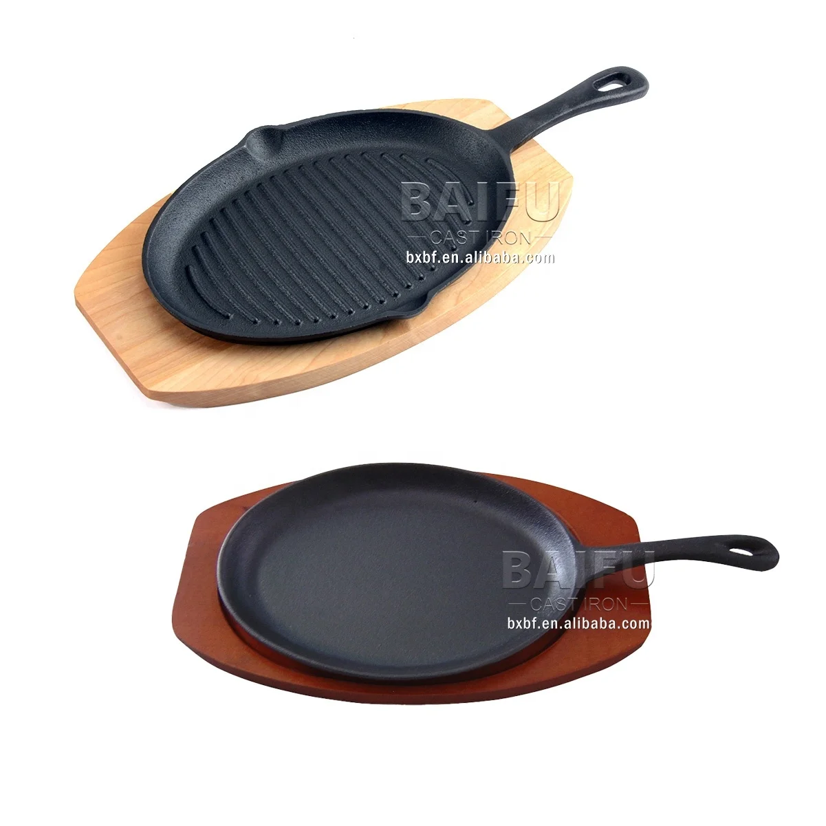 Cast Iron Sizzling Pan Fajita Pans Non Stick Sizzling Plate With Wooden Base