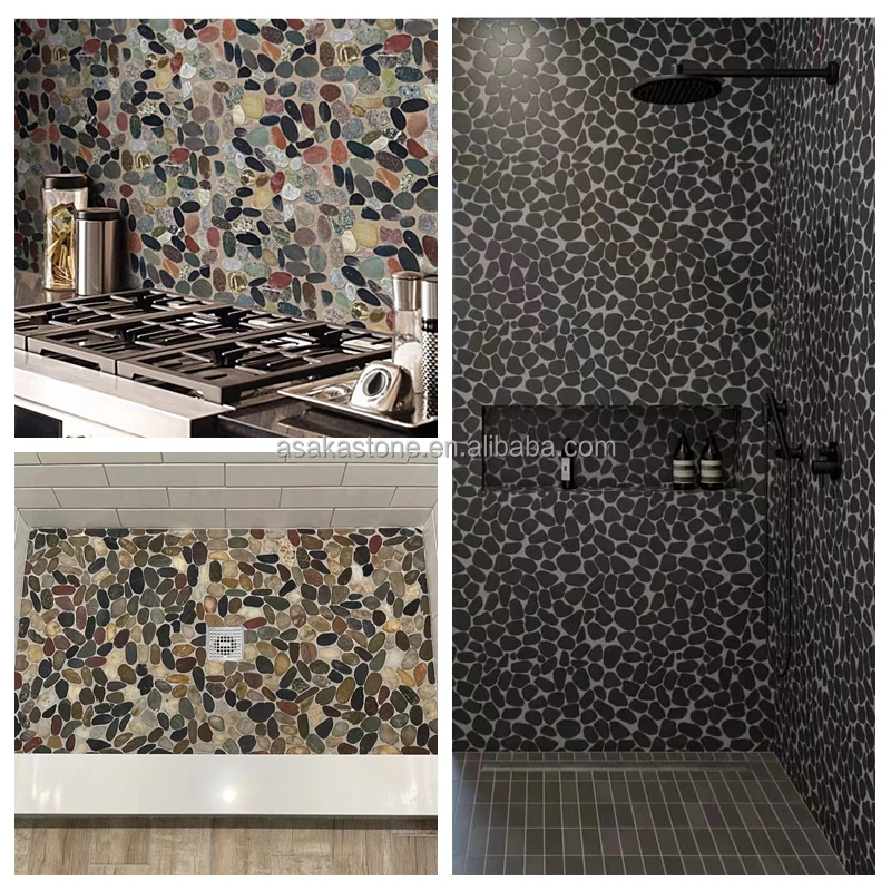 Wholesale Natural Polished White Standing river Pebble Stone Mosaic Tile for Paving floor wall outdoor garden home decoration