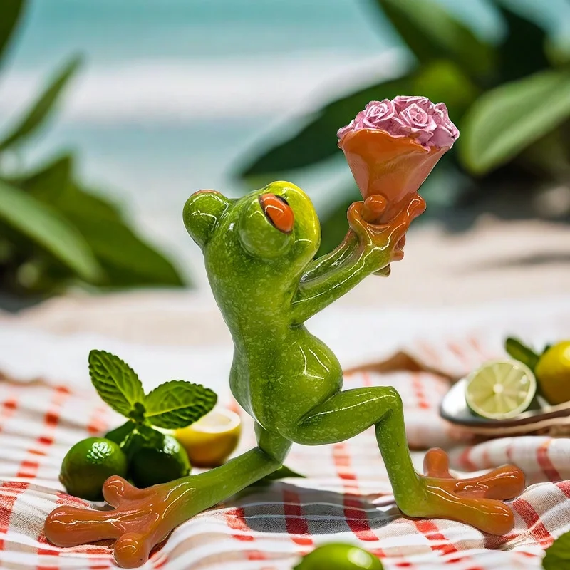 Resin Sculpture of a Frog Figurines Statue Handbag for Home Desk Bathroom Office Garden Decoration
