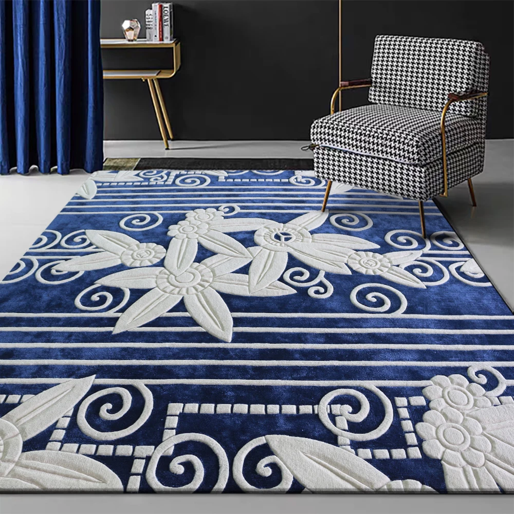 High end interior decoration handmade living room grey luxury soft wool and silk carpet for villa